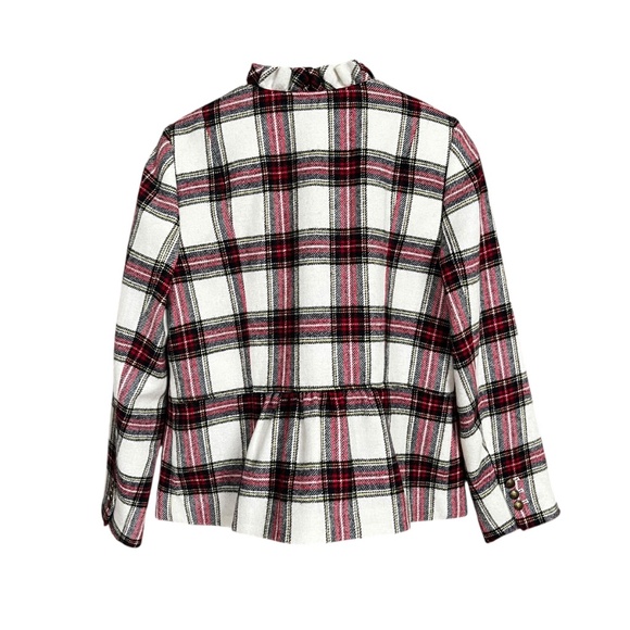 Talbots Red Plaid Wool Blend Ruffle Trim Peplum Back Blazer Jacket Size 14 EUC - Picture 3 of 13